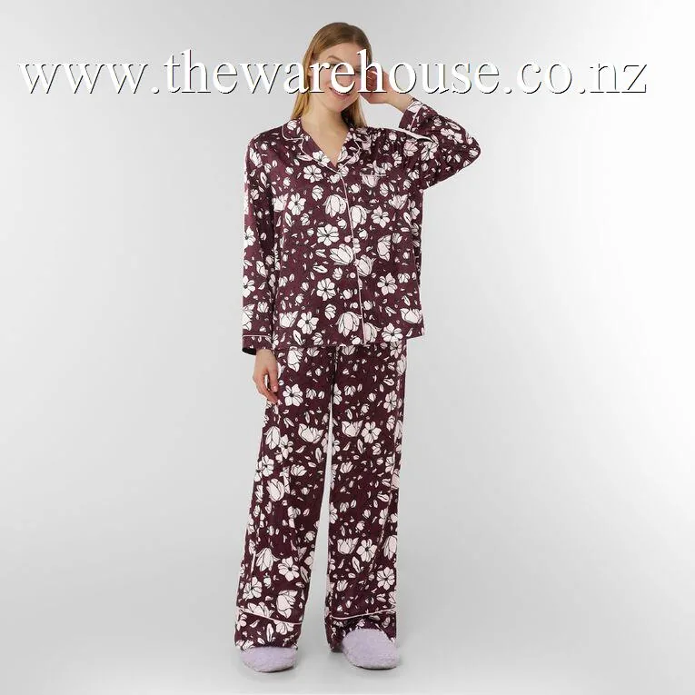 H&H Women's Satin Pyjama Set with Eye Mask